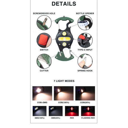 Rechargeable LED Flashlight W5146 with Type-C (7 modes, carabiner, knife, magnet)