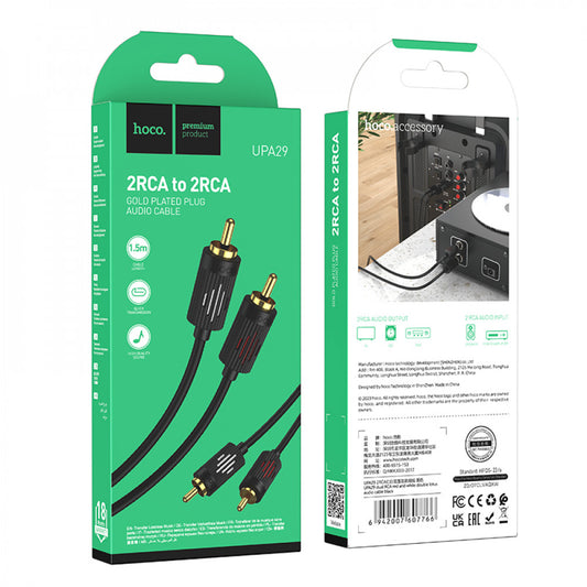 Cable 2 RCA To 2 RCA (1m) Hoco UPA29 – Black