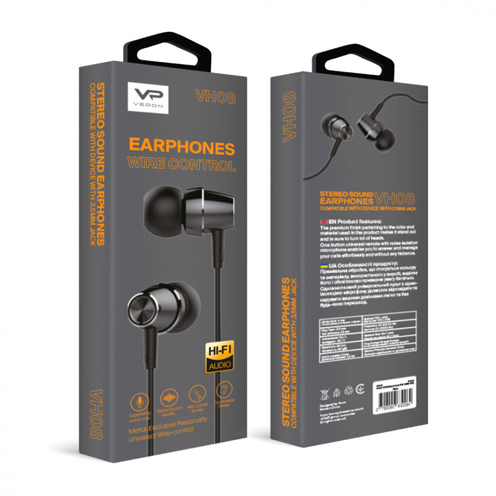 Навушники з мікрофоном 3.5mm Veron VH08 — Black