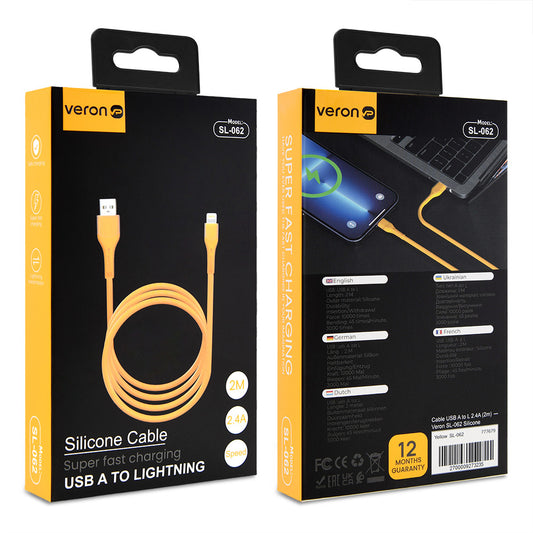 Lightning cable 2.4A (2m) Veron SL062 Silicon Yellow