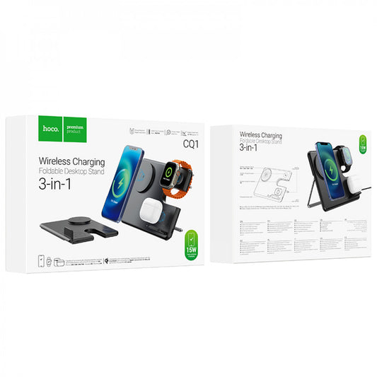 Magnetic Wireless Charger 3 in 1 Hoco CQ1 Geek folding for iWatch – black