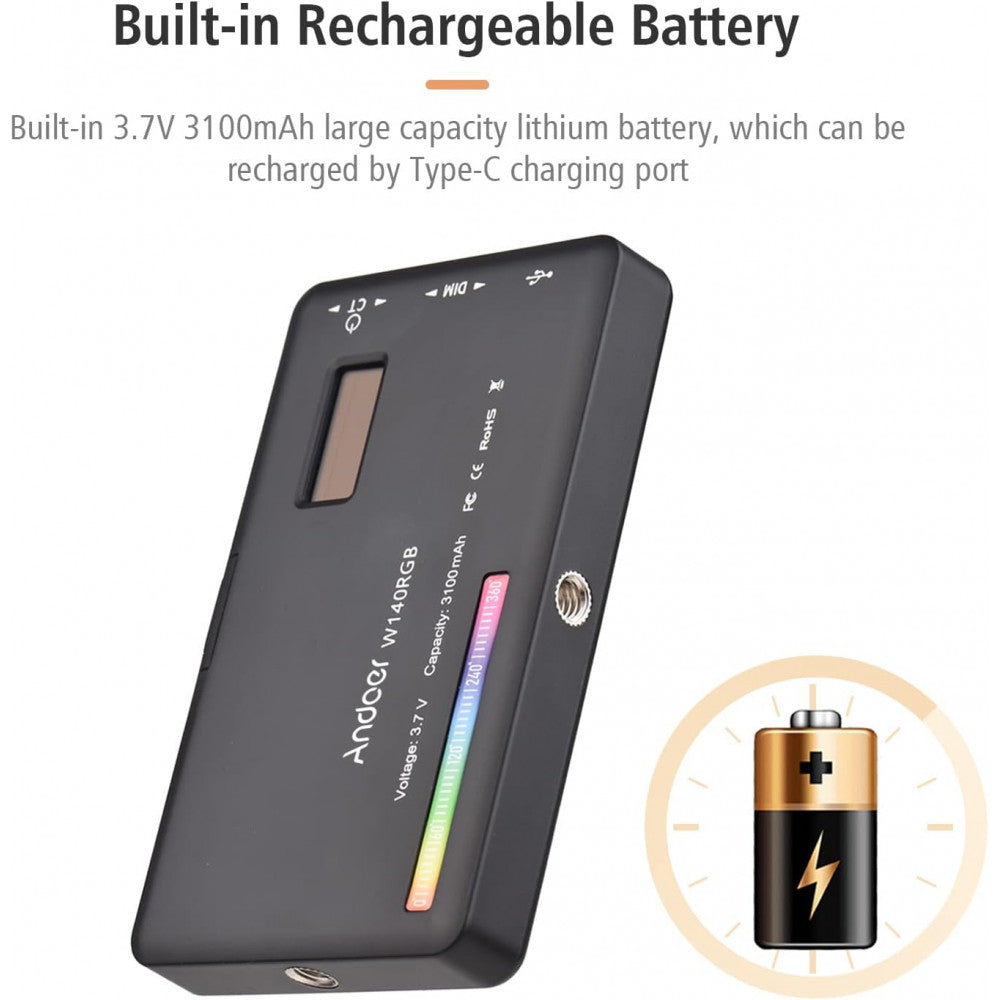 Video light lamp LED W140 RGB 8W LED 140pcs color 2500-9000K CRI95+ Battery 3100mAh