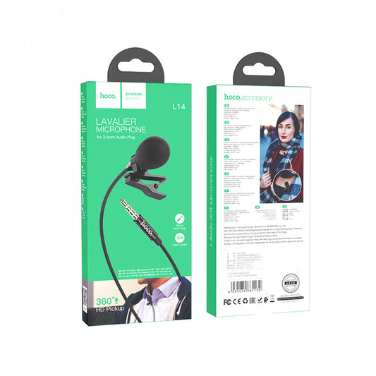 Microphone for phone 3.5mm Hoco L14 Lavalier — Black