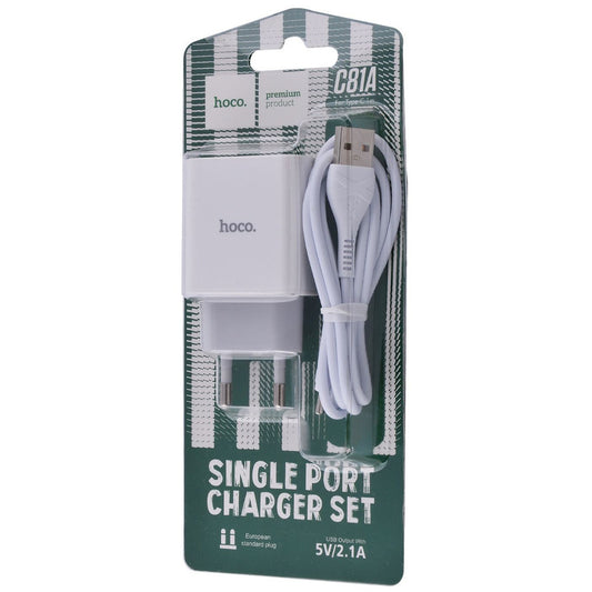 Home Charger | 2.1A | 1U | USB C Cable (1m) – Hoco C81A – White