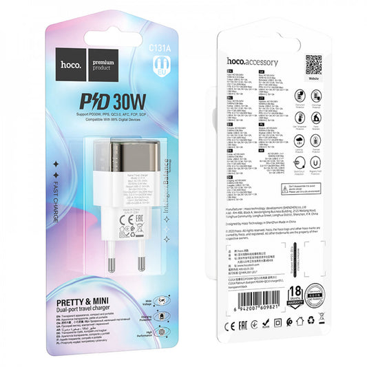 Home Charger | 30W | PD | QC3.0 – Hoco C131A – Transparent Black