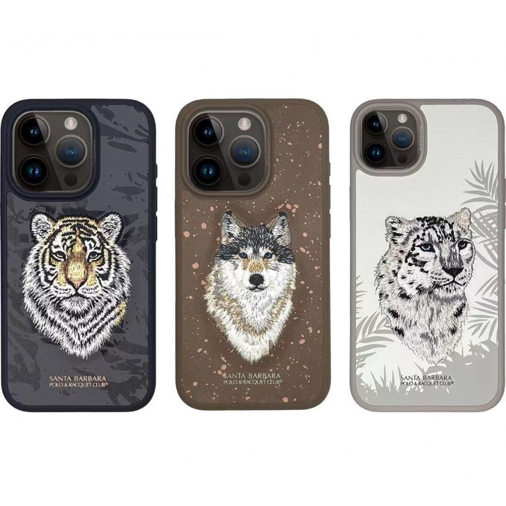 Polo Savanna Leather Case iPhone 15 Pro - Snow Leopard-Grey