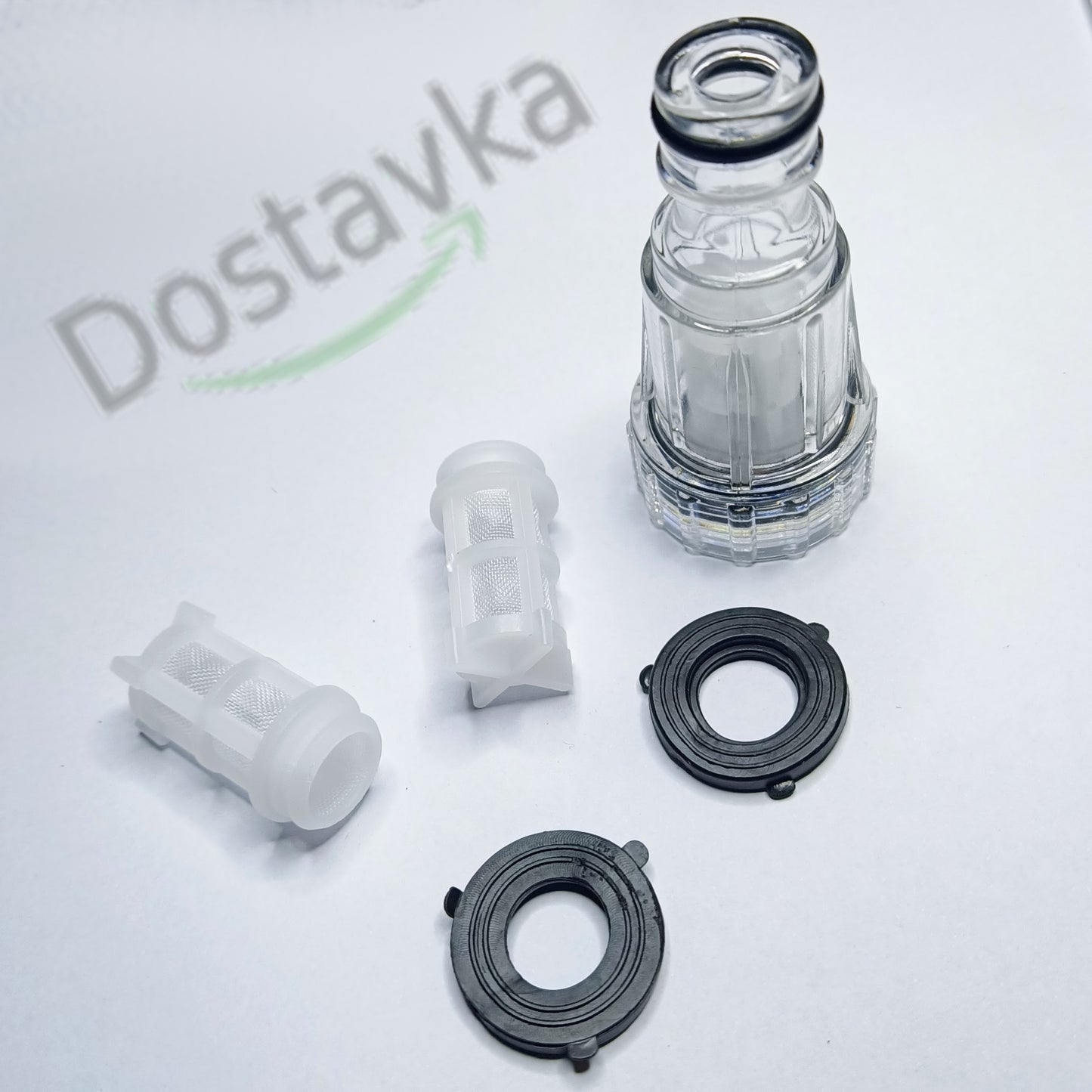 Quick connection adapter with mesh filters gaskets for high pressure washers