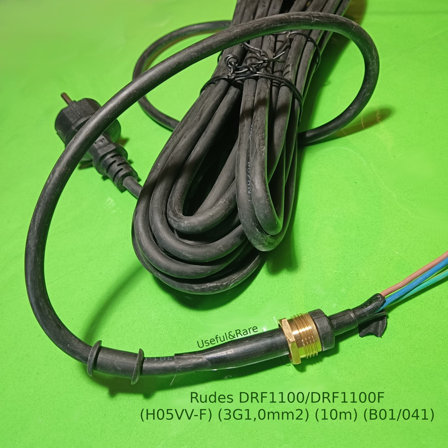 Power cable for Rudes DRF1100/DRF1100F pump (H05VV-F) (3G1,0mm2) (10m) (+Euro plug, +coupling, +nut) (B01/041)