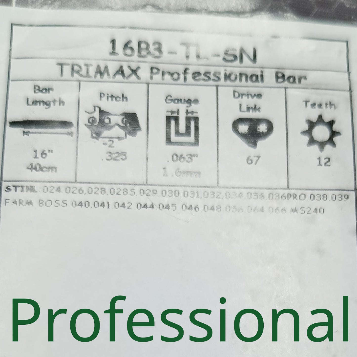 Chain saw bar 16" 67 DL 0.325 1.6 mm