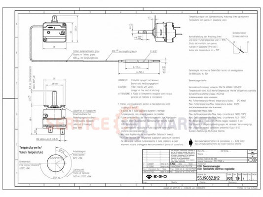 Thermostat EGO 55.19082.812 for pizza oven Cuppone, Pizza-Group, GGF, Apach 84-422 (65-400)°C