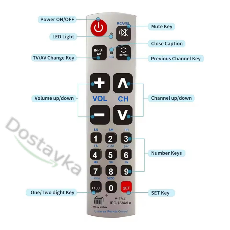 Universal remote control R-TV2 (R-TV3/ RM-L1382) for any TV