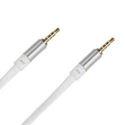 AUX audio cable extension (3.5/3.5mm jack, 4 pins) L=1200mm flat for mobile phones white