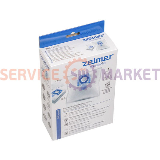 Set of microwave bags (8 pcs.) SAFBAG + motor filter (2 pcs.) ZVCA100B for vacuum cleaner Zelmer blue