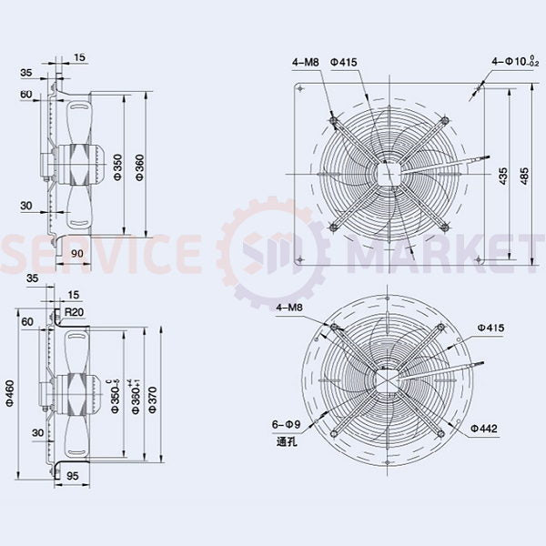 Axial fan Weiguang YWF4D-350-B-102/34-G