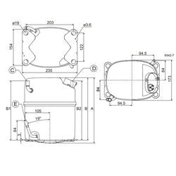 Compressor for refrigeration. SECOP (DANFOSS) GS34CLX R404a/R507a 3014W (with starting relay CSR)
