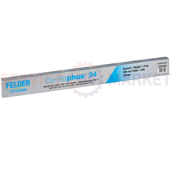 Cu-Rophos 94 solder (square rods, 2x2x500mm, 1kg package)