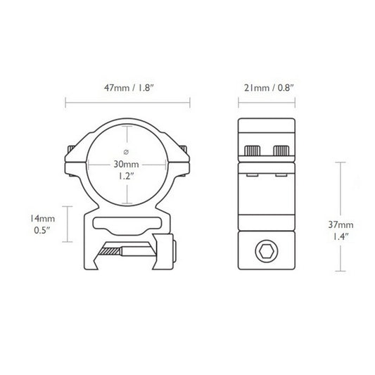 Rings Hawke Reach Forward 30mm/Weaver/High extension 2" (22127)