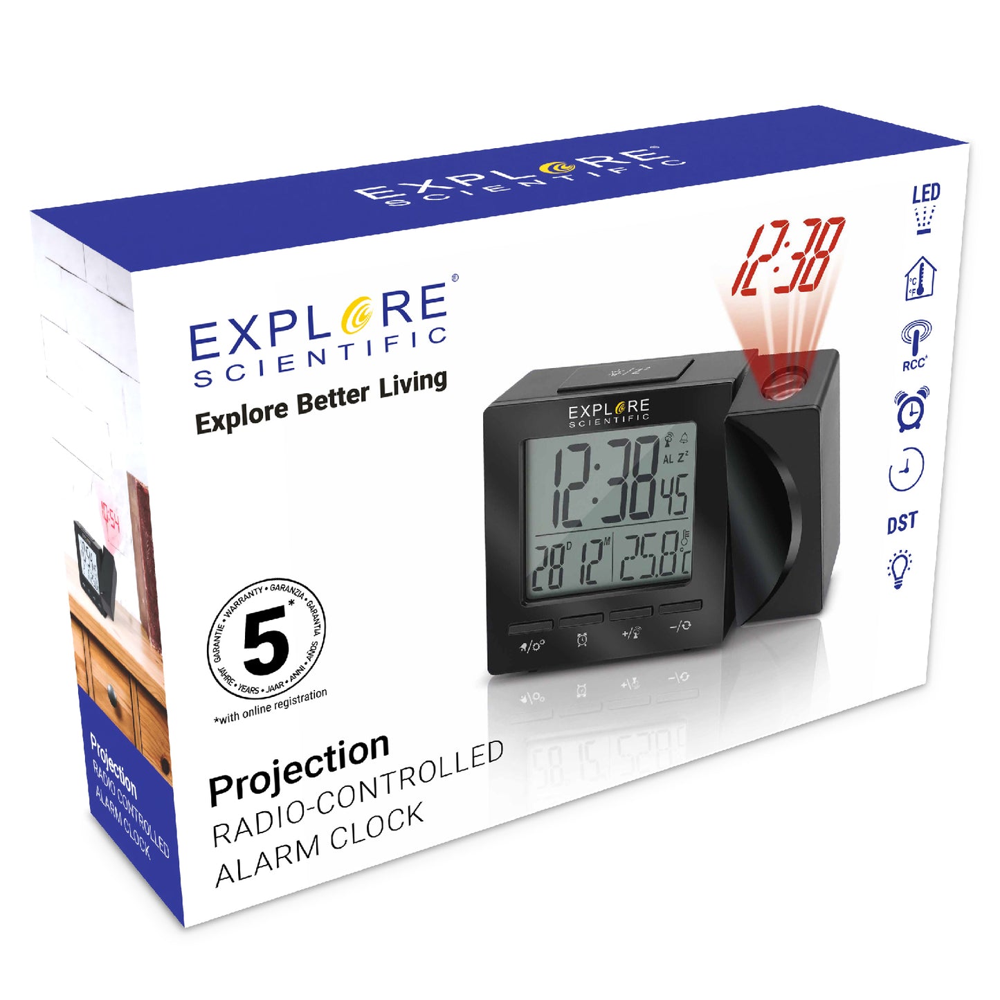 Explore Scientific Projection RC Alarm Black (RDP1001CM3LC2) Projection Clock