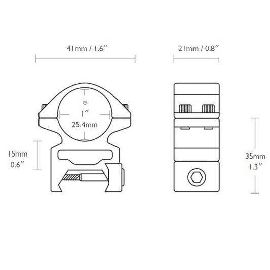 Hawke Reach Forward 1"/Weaver/High (extension 2") rings (22125)