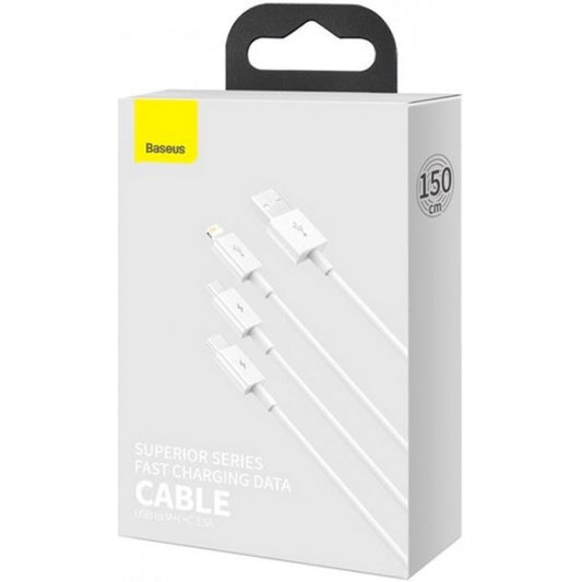 Cable 3 in 1 (L, M, C) 3.5A (1.5m) – Baseus (CAMLTYS-02) Superior Series – CAMLTYS-02 White