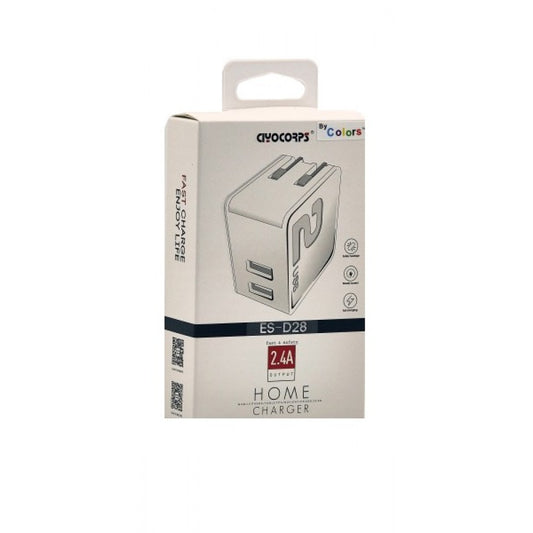 Home Charger | 2.4A | 2U | Lightning Cable (1m) – Ciyocorps ES-D28 White