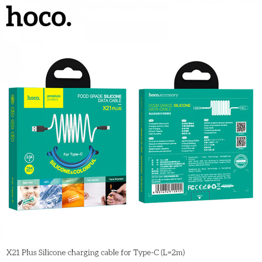 USB C cable 2.4A (1m) – Hoco X21 Plus Silicone – Black & blue