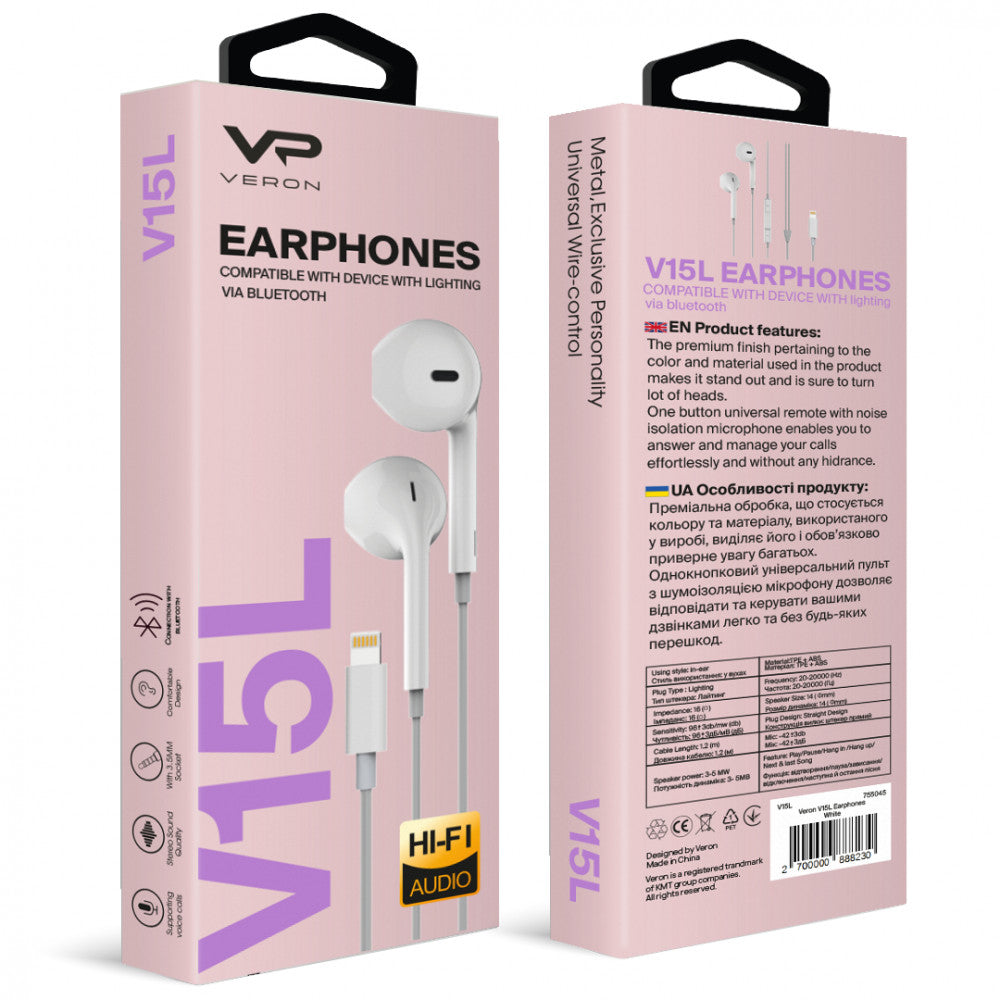 Lightning headphones with microphone – Veron V15L via Bluetooth