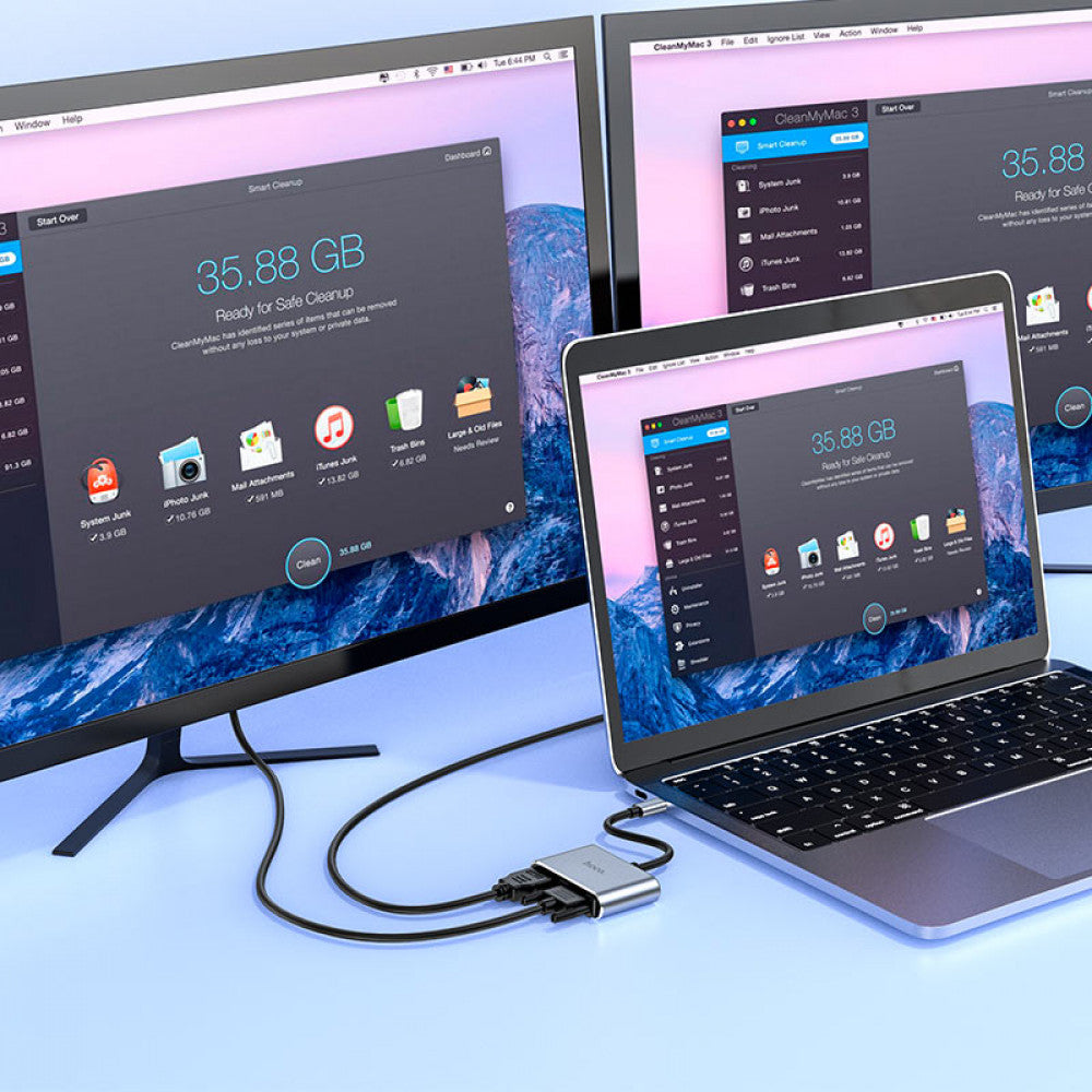 Adapter USB C To HDMI & VGA – Hoco HB29 – Metal Gray