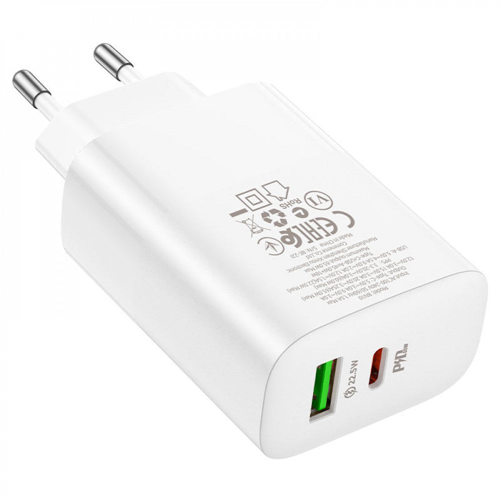 Home Charger | 65W | PD | QC3.0 | C to C Cable (1m) – Borofone BN10 – White