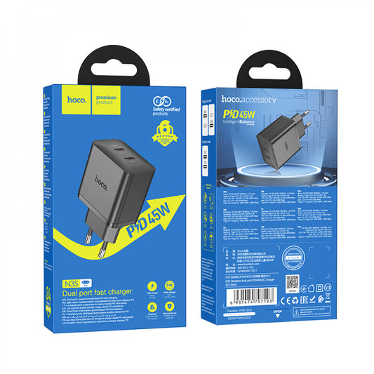 Home Charger 45W GaN 2 PD Hoco N35 Streamer – black