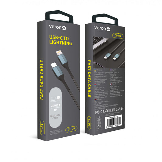 USB C to Lightning Cable 20W (1m) – Veron CL09 Nylon – Black