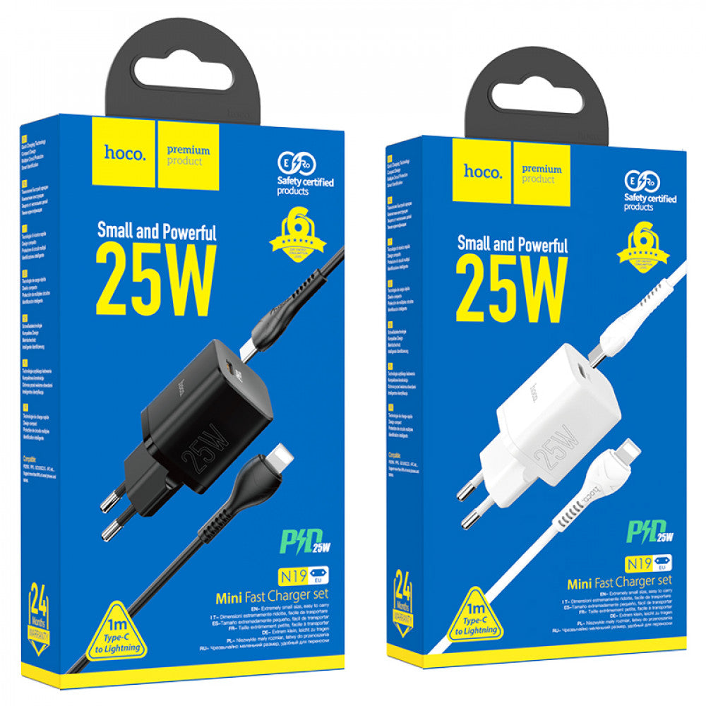 Home Charger | 25W | PD3.0 | C to Lightning Cable (1m) – Hoco N19 – Black