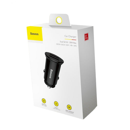 Car Charger | 30W | 2U – Baseus (CCALL-YD01) Circular Plastic A+A Dual QC3.0 Quick Black