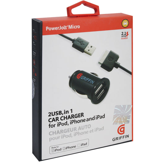 Car Charger | 2.1W | 2U | Lightning Cable (1m) – Griffin White & Black