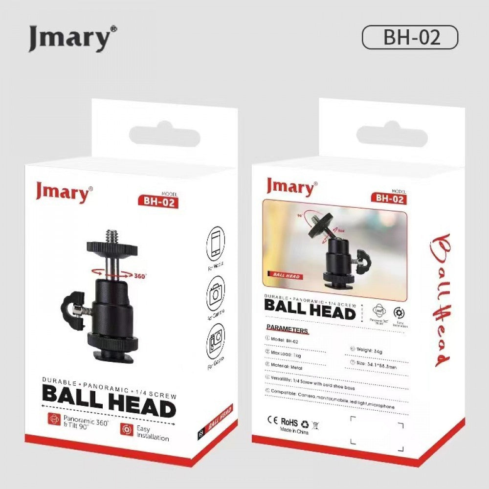 360° Articulating Mount for LED Lamp, Camera, GoPro to Tripod, Jmary BH-02