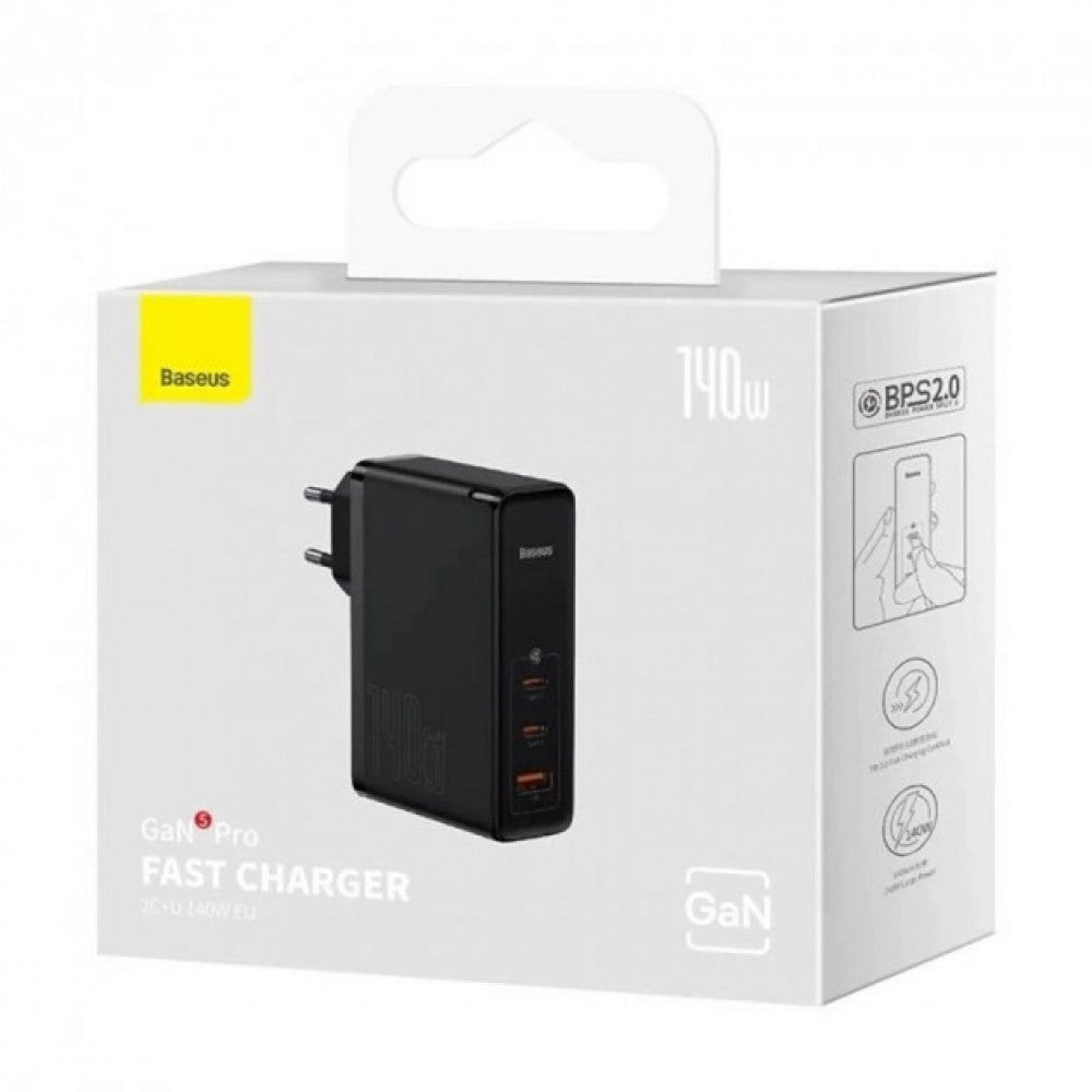 Home Charger | 140W | GaN5 | 1U | 2C | C to C Cable (1m) – Baseus (CCGP1002) Pro Fast Charger Black – CCGP1002 Black