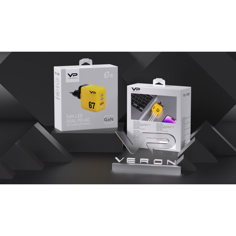 Home Charger | 67W | GaN | 2 PD | QC3.0 - Veron TC-67