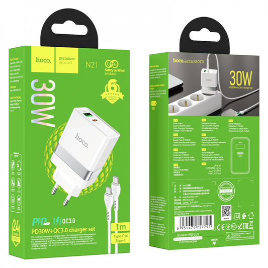 Home Charger | 30W | PD | QC3.0 – Hoco N21 pro – White