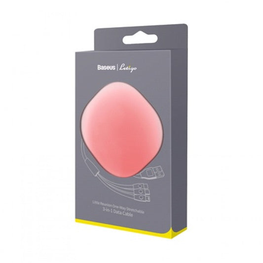 Cable 3 in 1 (L, M, C) 3A (0.85m) – Baseus (CAMLT-TY24) Lets go Little Reunion One-Way Stretchable White Pink