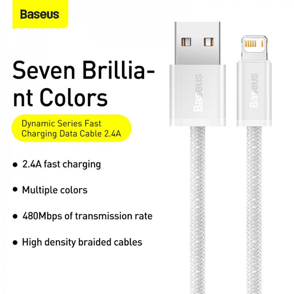 Lightning cable 2.4A (1m) - Baseus (CALD000402) Dynamic Series - CALD000402 White