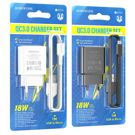 Home Charger | 18W | 1U | Micro Cable (1m) – Borofone BA72A – White