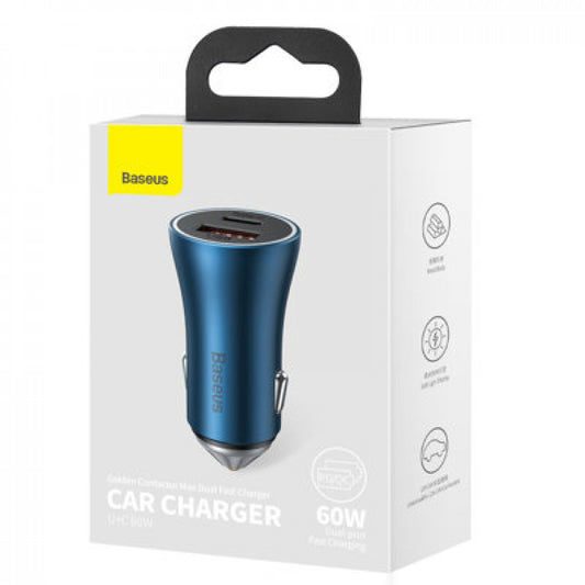 Car Charger | 60W | 1U | 1C – Baseus (CGJM0001) Golden Contactor Max Dual Fast Charger – CGJM000103 Blue