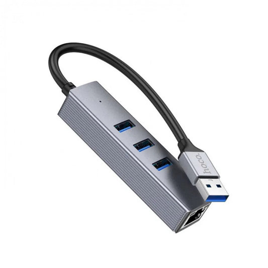 HUB USB To 3 USB3.0 & RJ45 Hoco HB34 Easy link – Metal Gray