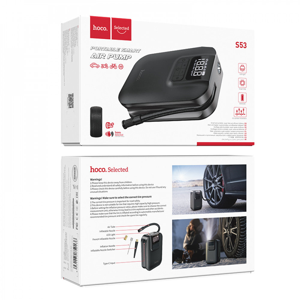 Air Pump – Hoco S53 Breeze portable smart (Battery - 5000 mAh) – Black
