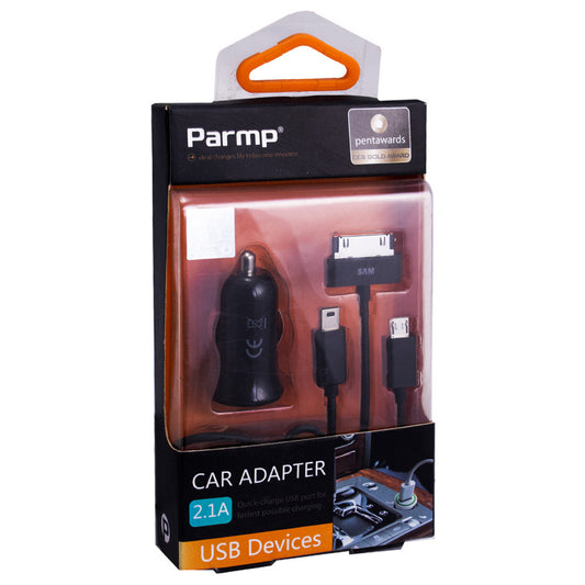 Car Charger | 2.1A | 1U | 4 in 1 Cable (1m) – Parmp (UCP-05M) Black