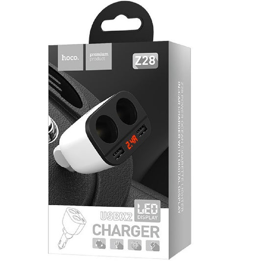 Cigarette Lighter Splitter | 2S | 3.1A | 2U | Digital Display — Hoco Z28 — White