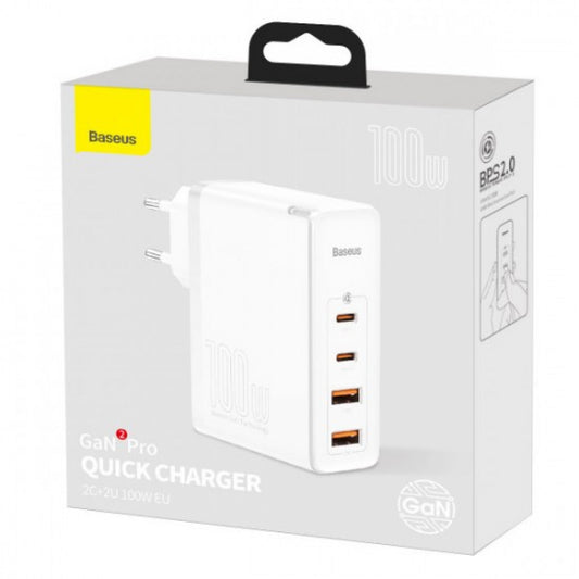 Home Charger | 100W | GaN2 | 2U | 2C – Baseus (CCGAN2P-L) Pro Quick Charger – CCGAN2P-L02 White