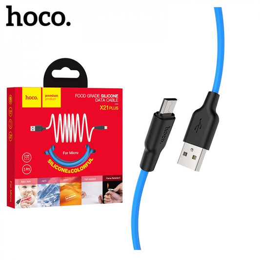 Cable Micro 2.4A (1m) – Hoco X21 Plus Silicone – Blackblue