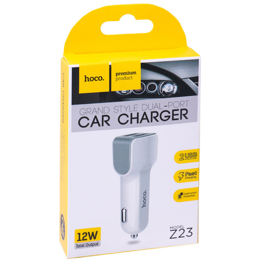 Car Charger | 2.4A | 2U - Hoco Z23 White