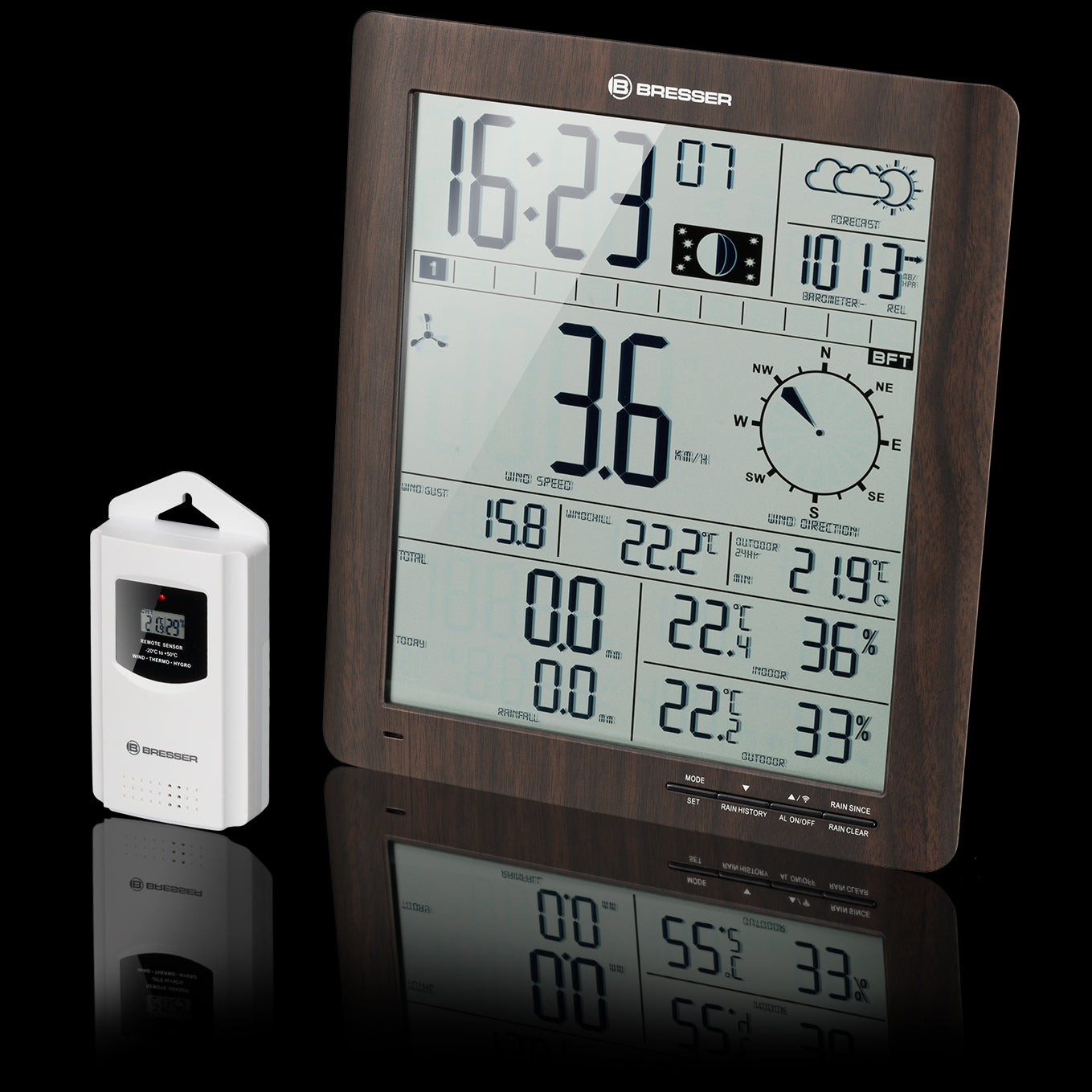 Weather station Bresser ClimaTemp XXL Weather Center with Display in Wooden Design Brown (7002420)